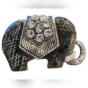 Vintage Silver Toned Rhinestone Elephant Brooch with Blue Stone Eye
